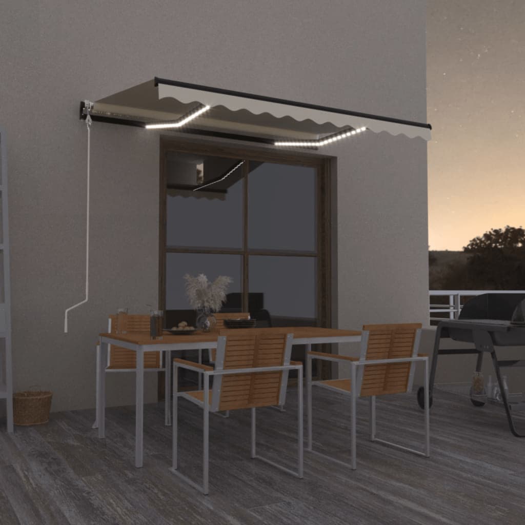 vidaXL markise m. LED + vindsensor 300x250 cm automatisk cremefarvet