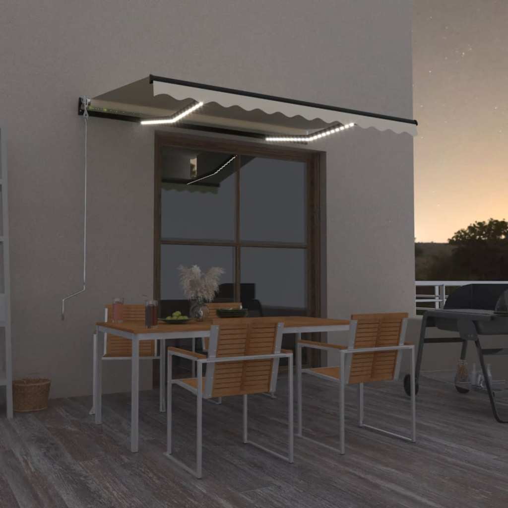 vidaXL Copertină retractabilă manual cu LED, galben și alb, 350x250 cm