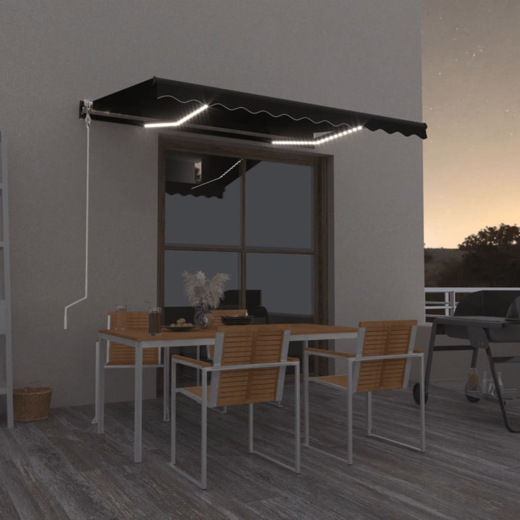vidaXL markise m. LED + vindsensor 350x250 cm automatisk antracitgrå