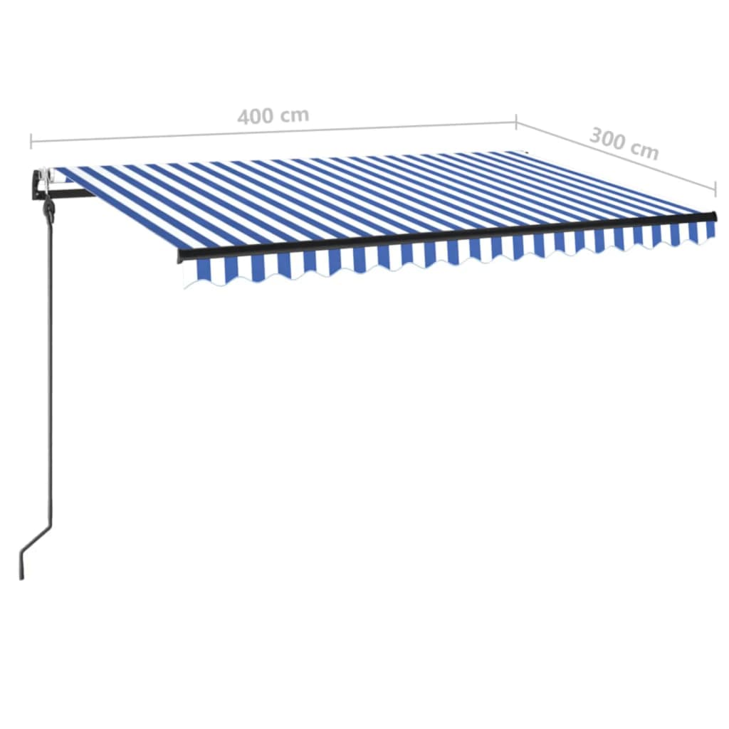 Copertină automată cu senzor vânt&LED, albastru/alb, 400x300 cm