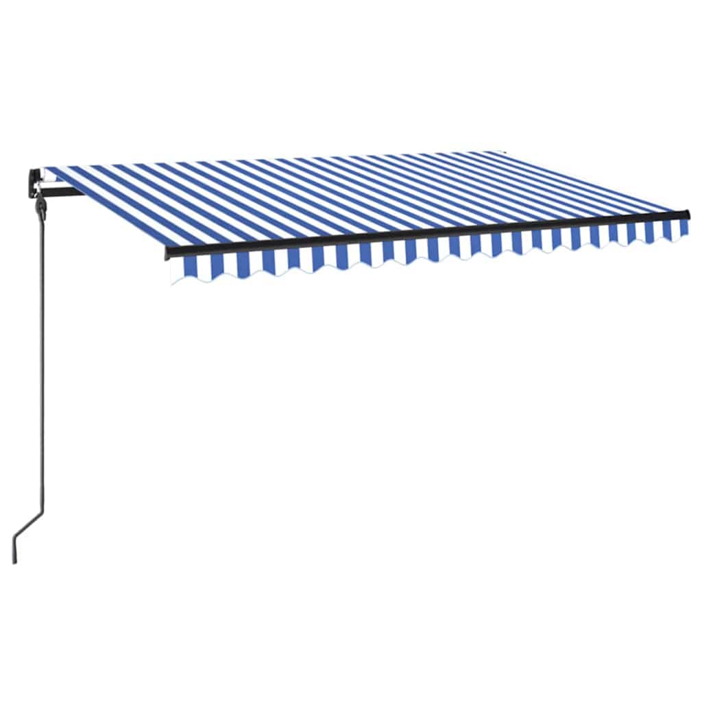 vidaXL Ručně zatahovací markýza s LED světlem 450 x 300 cm modrobílá