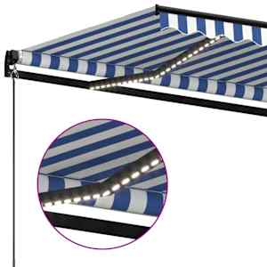 Ručně zatahovací markýza s LED světlem 450 x 300 cm modrobílá - obrázek 5