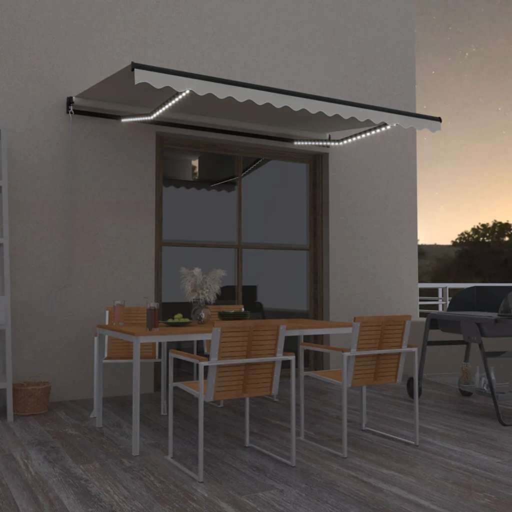 vidaXL Copertină retractabilă manual cu LED, crem, 450x300 cm