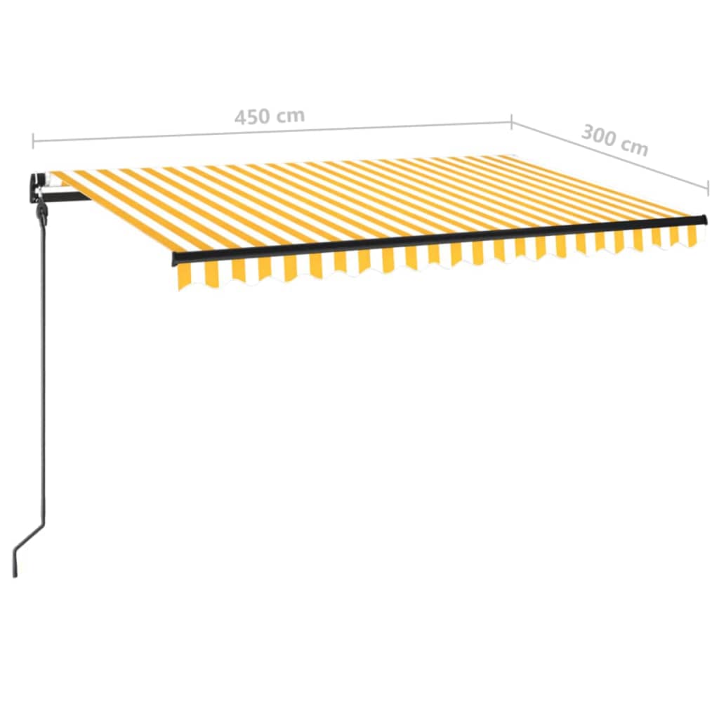 Copertină retractabilă manual cu LED, galben și alb, 450x300 cm