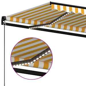 Ručně zatahovací markýza s LED světlem 450 x 300 cm žlutobílá - obrázek 5
