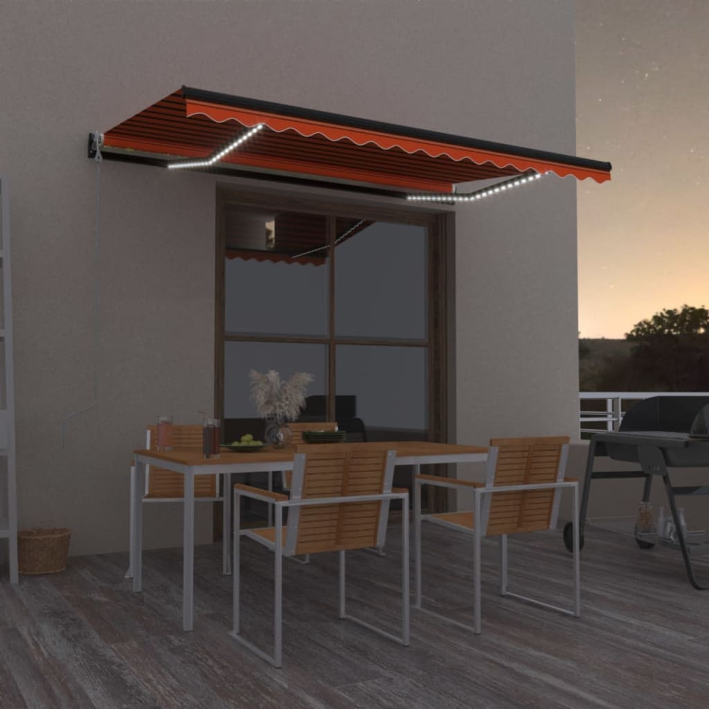 vidaXL markise m. LED + vindsensor 450x300 cm automatisk orange/brun