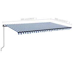 Ručně zatahovací markýza s LED světlem 500x300 cm modrá a bílá - obrázek 7