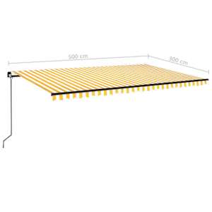 Ručně zatahovací markýza s LED světlem 500 x 300 cm žlutobílá - obrázek 7