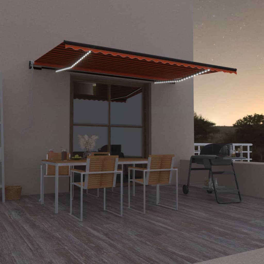vidaXL markise m. LED + vindsensor 500x300 cm automatisk orange/brun