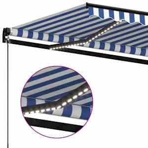 Ručně zatahovací markýza s LED světlem 600 x 300 cm modrobílá - obrázek 5