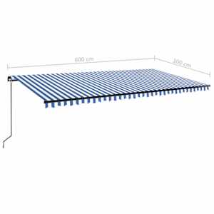 Ručně zatahovací markýza s LED světlem 600 x 300 cm modrobílá - obrázek 7