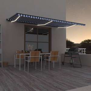 Ručně zatahovací markýza s LED světlem 600 x 300 cm modrobílá - obrázek 1