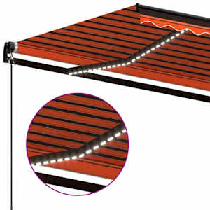 Ručně zatahovací markýza s LED světlem 600x300 cm oranžovohnědá - obrázek 5