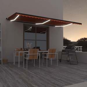 Ručně zatahovací markýza s LED světlem 600x300 cm oranžovohnědá