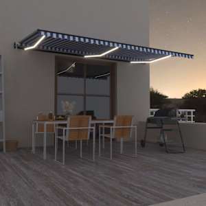 Automatická markýza LED a senzor větru 600 x 300 cm modrobílá - obrázek 1