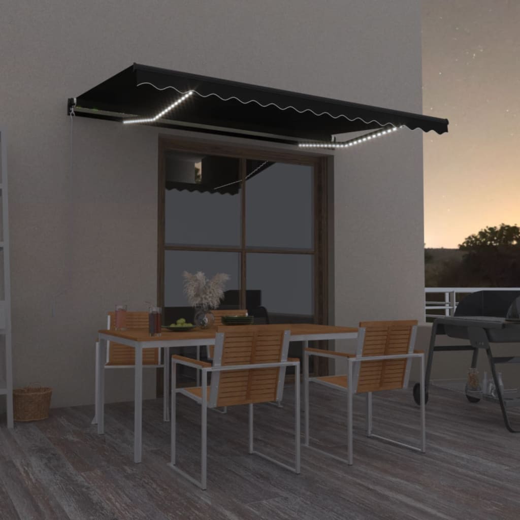 Sisäänkelattava markiisi LED-valo 400×350 cm antrasiitti