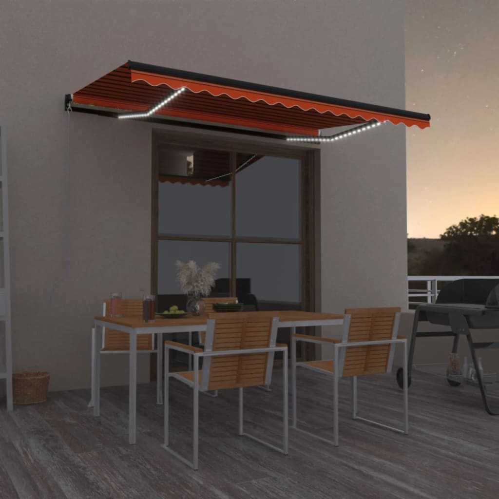 vidaXL Copertină retractabilă manual, LED, portocaliu/maro, 400x350 cm