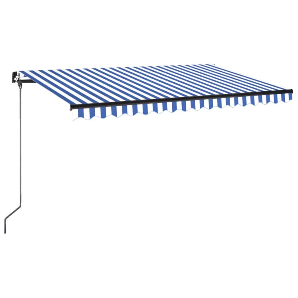 vidaXL Ručně zatahovací markýza 450 x 350 cm modrobílá