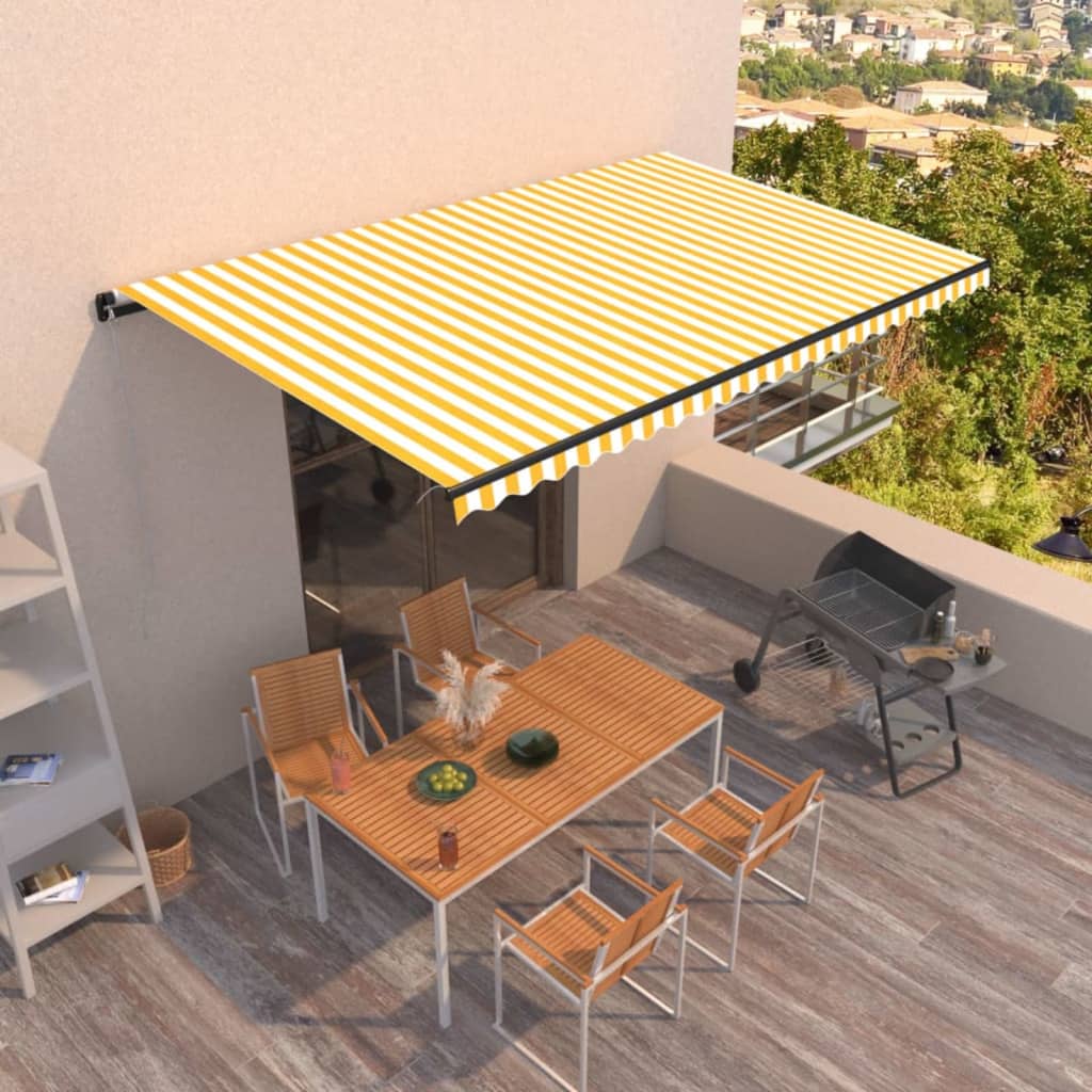 vidaXL Copertină retractabilă manual, galben și alb, 500x350 cm