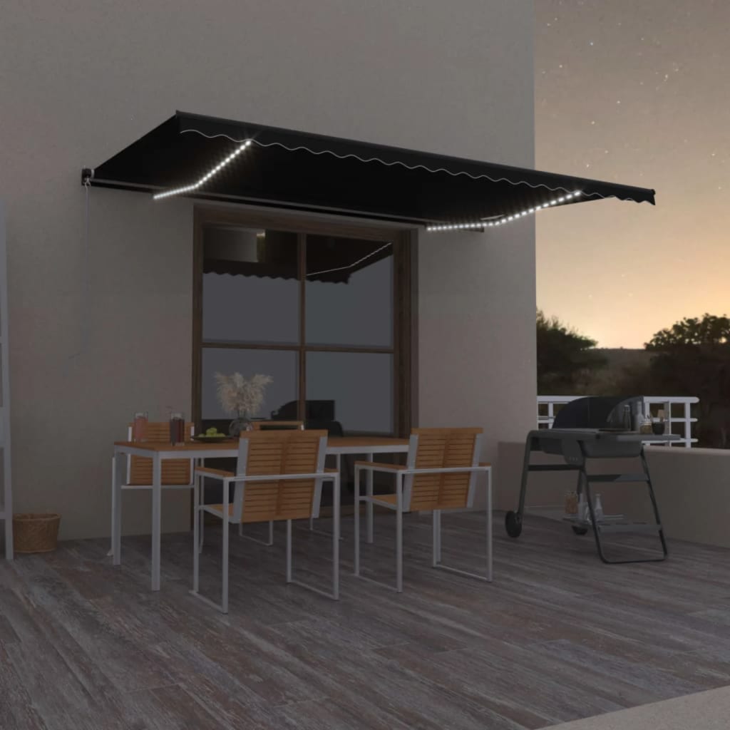 vidaXL Copertină retractabilă manual cu LED, antracit, 500x350 cm