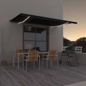 Ručně zatahovací markýza s LED světlem 500 x 350 cm antracitová - obrázek 1