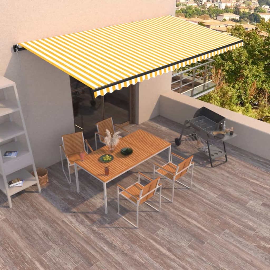 vidaXL Copertină retractabilă manual, galben și alb, 600x350 cm