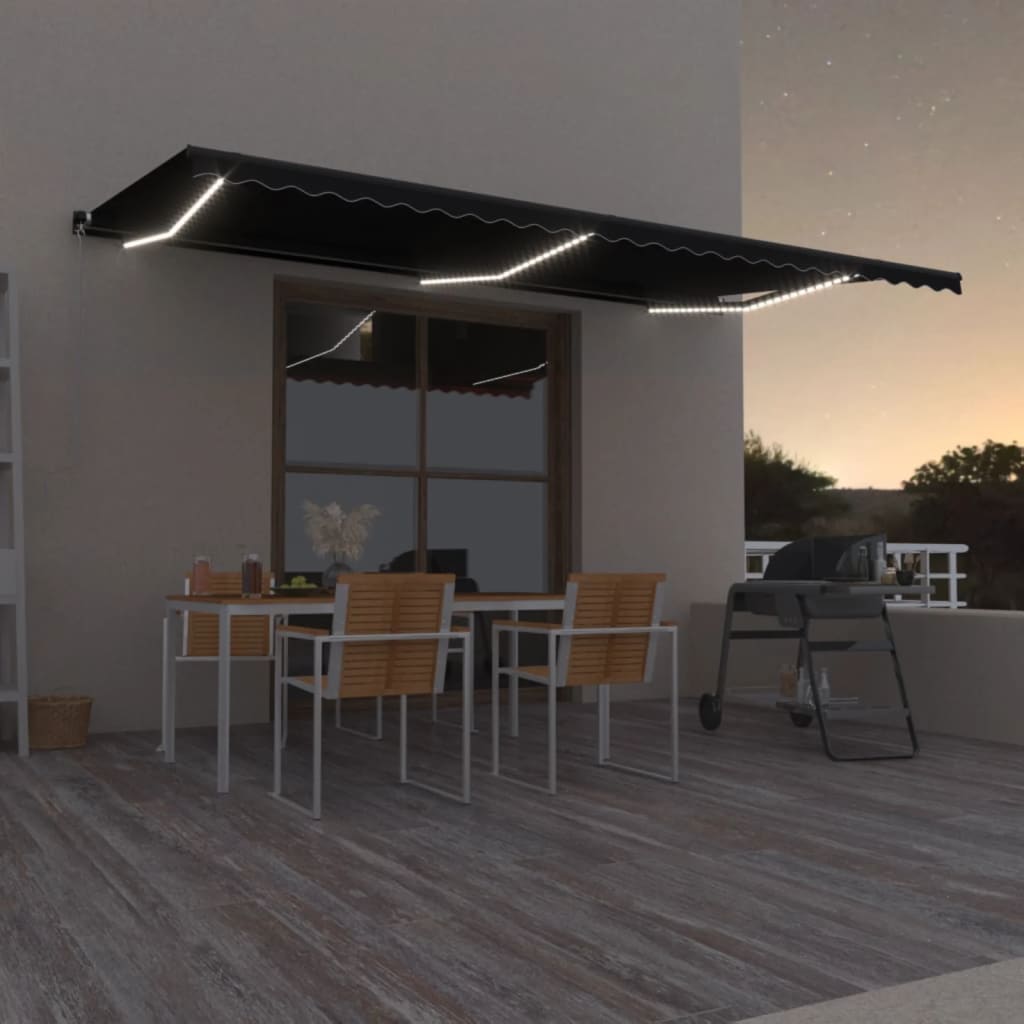 vidaXL Copertină retractabilă manual cu LED, antracit, 600x350 cm