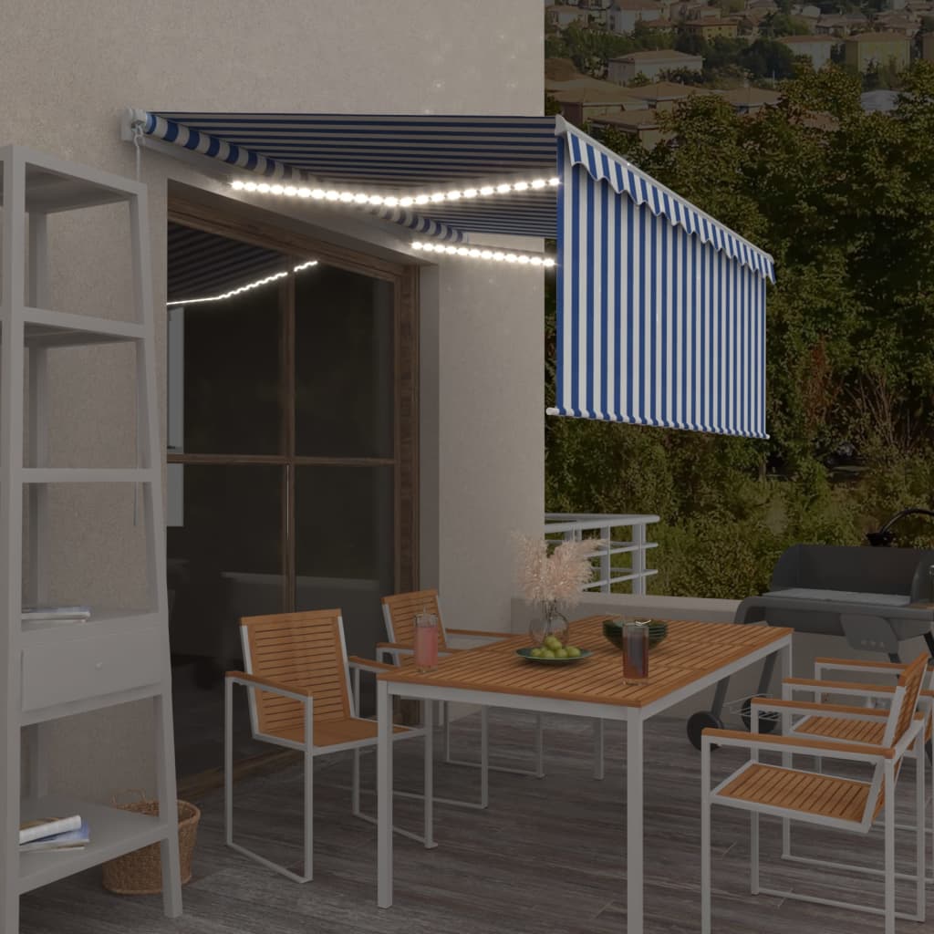 vidaXL Copertină retractabilă manual cu stor&LED albastru&alb, 3x2,5 m  