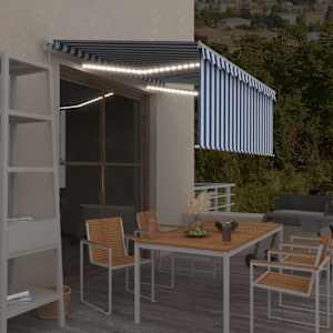 Ročno zložljiva tenda s senčilom LED 3x2,5 m modra in bela