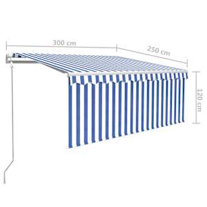 Avtomatska tenda s senčilom LED + senzor 3x2,5 m modra in bela - slika 10