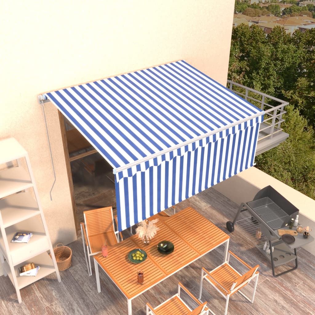 vidaXL Copertină retractabilă manual cu stor, albastru&alb, 3,5x2,5 m