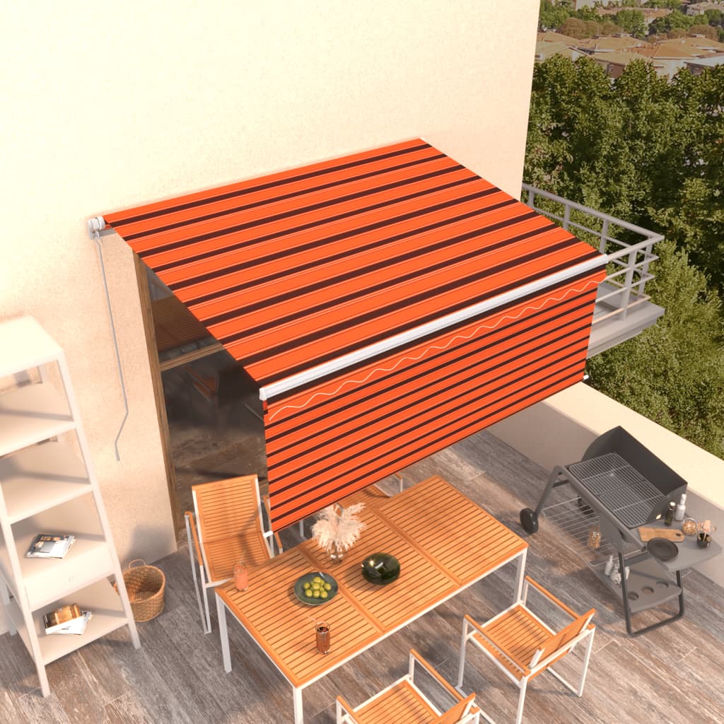 vidaXL Copertină retractabilă manual cu stor portocaliu&maro 3,5x2,5 m