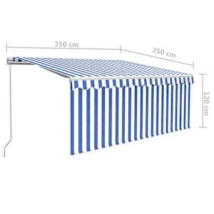 Ročno zložljiva tenda s senčilom LED 3,5x2,5 m modra in bela - slika 7
