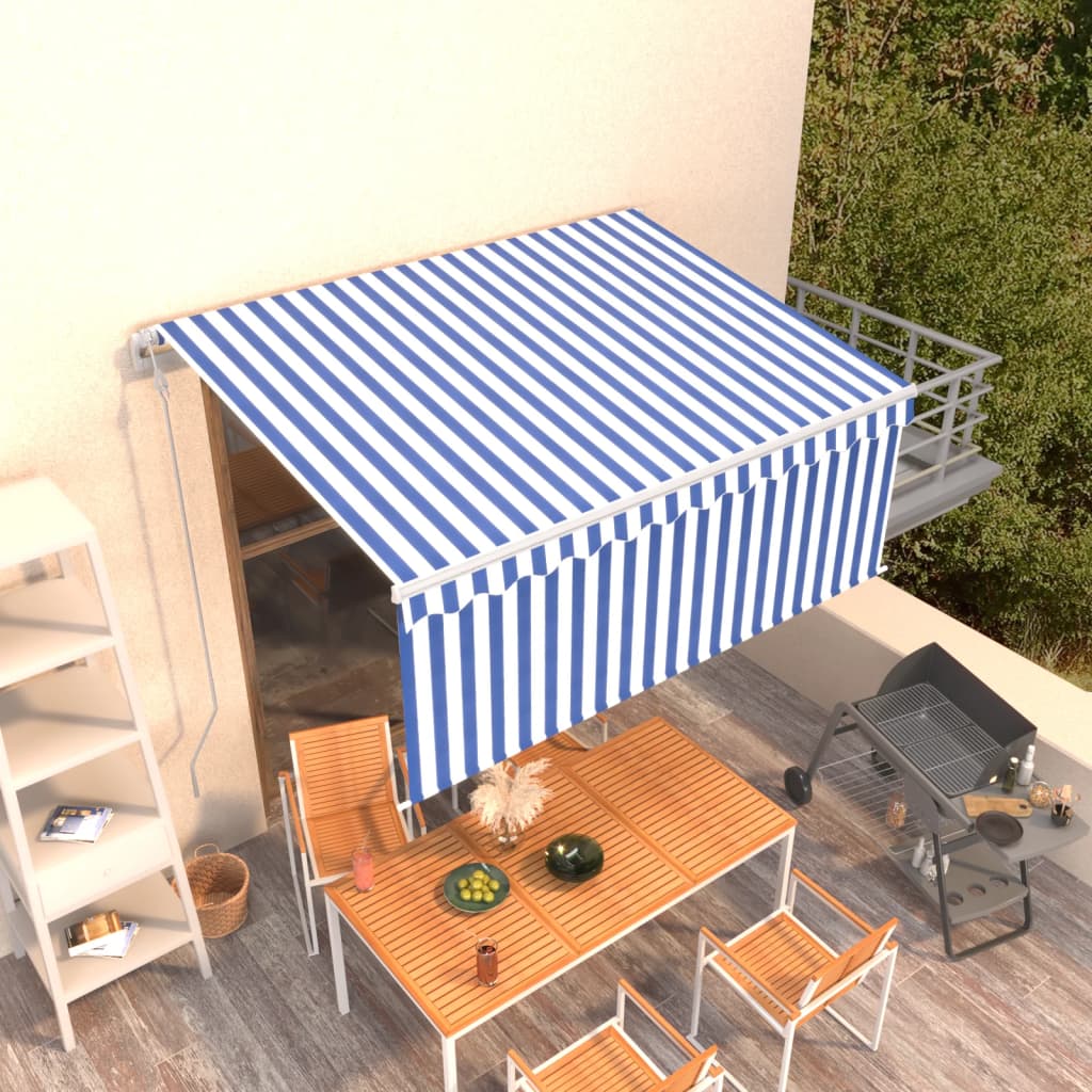 vidaXL Copertină retractabilă automat cu stor, albastru&alb, 3,5x2,5 m 