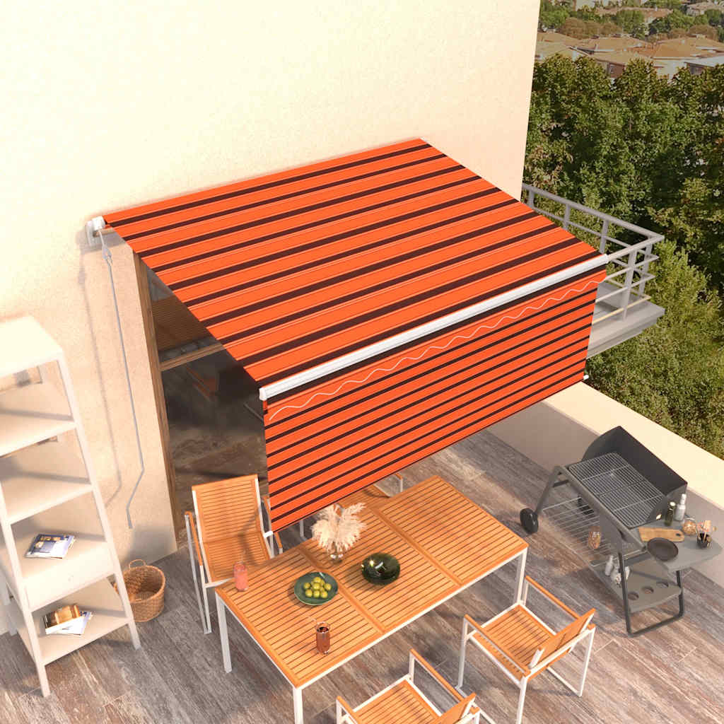 vidaXL Markise Automatisch Einziehbar mit Volant 3,5x2,5m Orange Braun