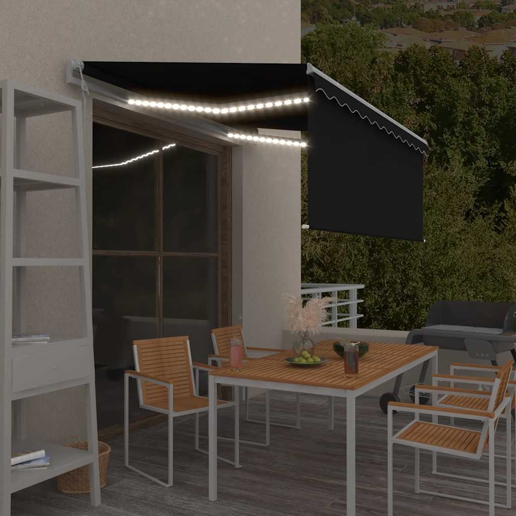 vidaXL Copertină automată cu stor&LED&senzor de vânt antracit 3,5x2,5m