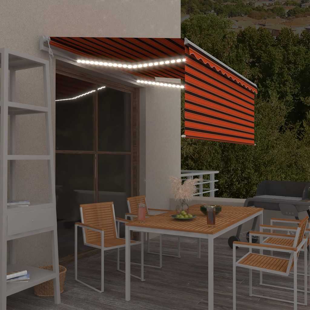 vidaXL Copertină automat stor, senzor vânt LED portocaliu&maro3,5x2,5m