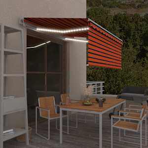 Avtomatska tenda s senčilom LED + senzor 3,5x2,5m oranžna/rjava
