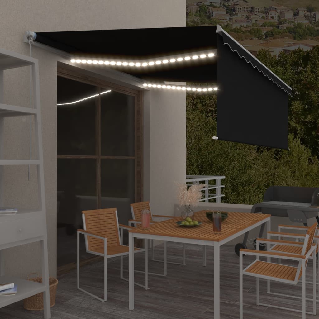 Auvent Manuel Rétractable avec Store et LED 4x3 m Orange Marron Banne mode vidaXL