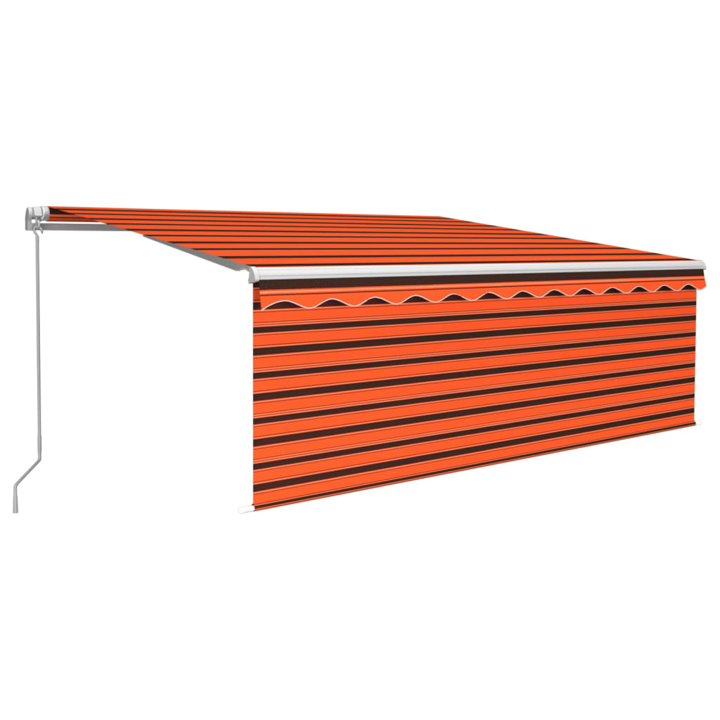 Auvent économies Manuel Rétractable avec Store et LED 4x3 m Orange Marron Banne vidaXL