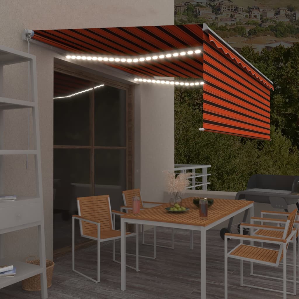 Gelenkarmmarkise Einziehbar mit Jalousie LED 4×3 m Orange Braun kaufen