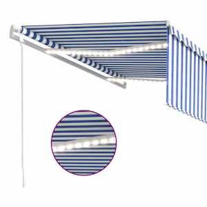 Avtomatska tenda s senčilom LED + senzor 4x3 m modra in bela - slika 5