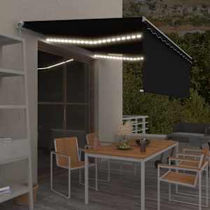 Ročno zložljiva tenda s senčilom in LED 4,5x3 m antracitna