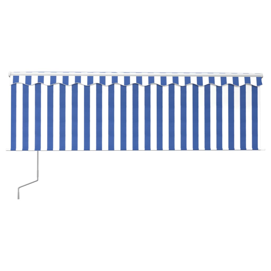 vidaXL Luifel automatisch uittrekbaar met rolgordijn 4,5x3 m blauw wit afbeelding
