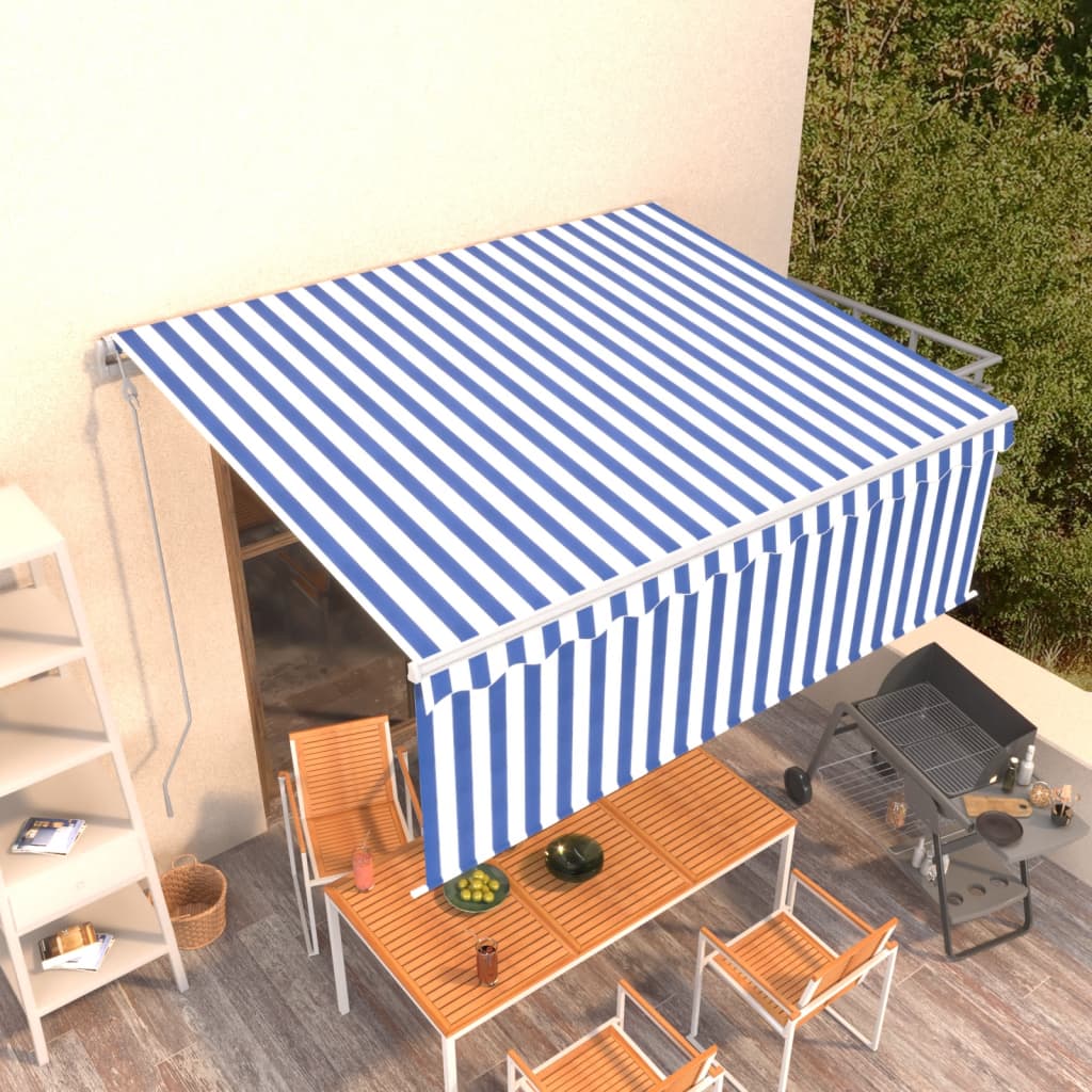 vidaXL Copertină retractabilă automat cu stor, albastru&alb, 4,5x3 m