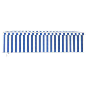 vidaXL Luifel handmatig uittrekbaar met rolgordijn 5x3 m blauw en wit