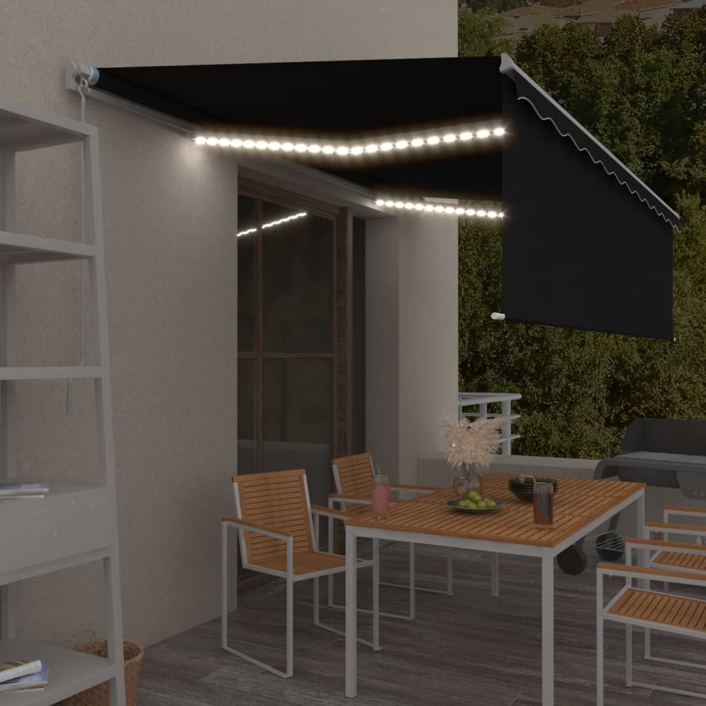 vidaXL Manuaalisesti kelattava markiisi verho/LED 5×3 m antrasiitti