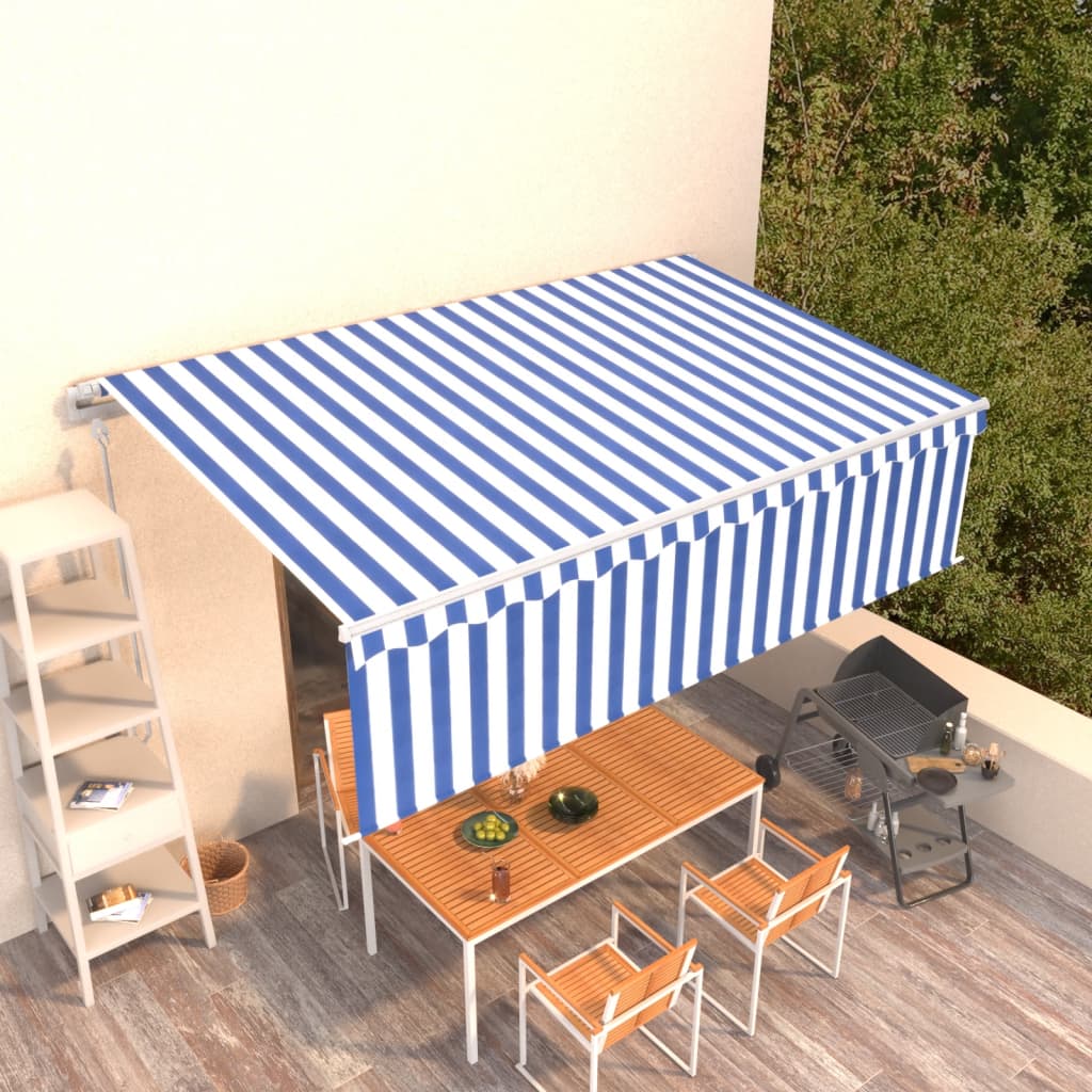 vidaXL Copertină retractabilă automat cu stor, albastru&alb, 5x3 m