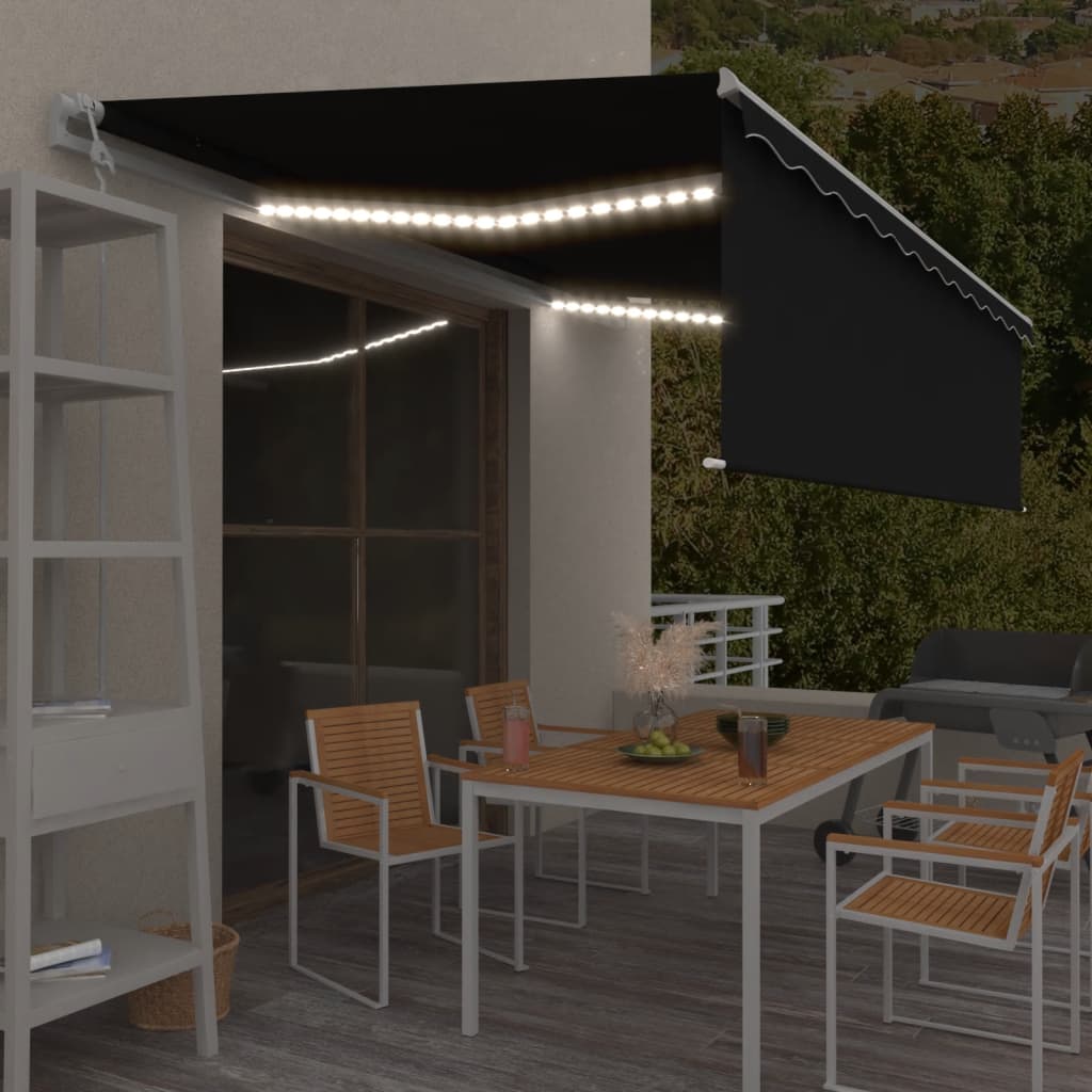 vidaXL markise m. rullegardin+LED+vindsensor 5x3 m automatisk antracit