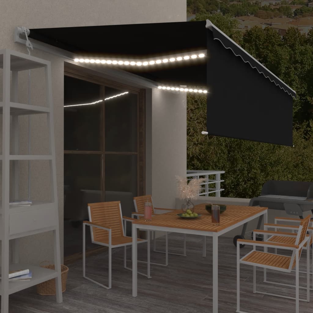 vidaXL Copertină retractabilă automat, stor&LED&senzor antracit, 5x3 m